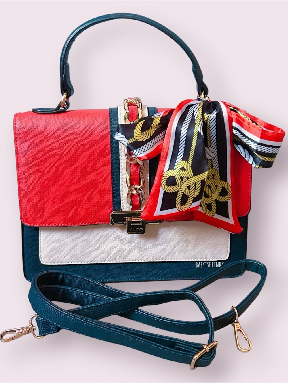 ALDO Colorblock Top Handle Crossbody Satchel with Scarf